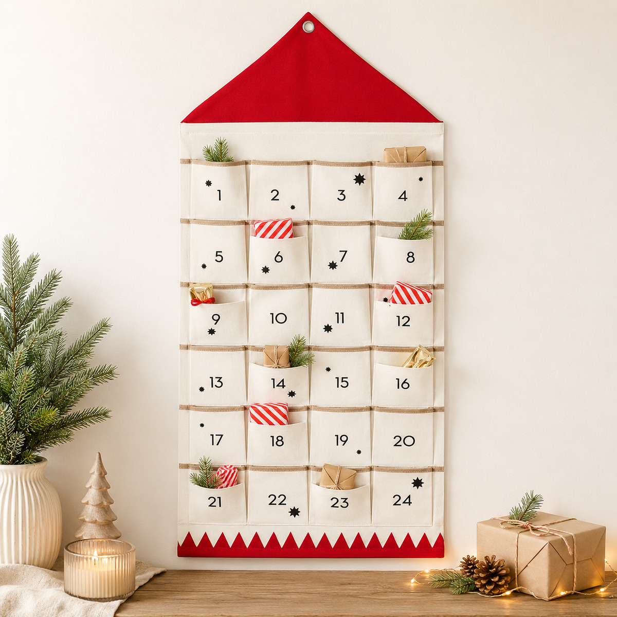 Stoff-Adventskalender | 24 Taschen zum Befüllen | Wiederverwendbar