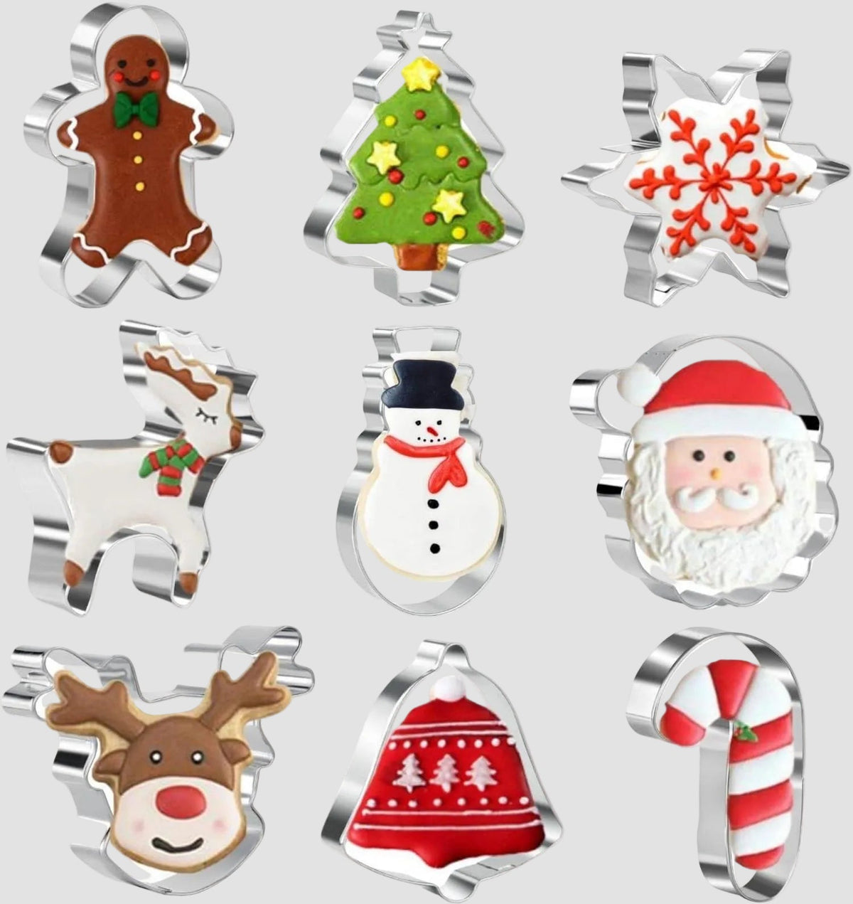 Weihnachts-Ausstechformen 9-teilig aus Edelstahl | Plätzchenausstecher mit 9 Motiven für Kekse, Fondant und kreatives Backen