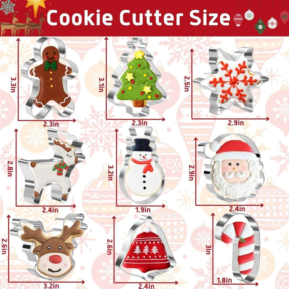 Weihnachts-Ausstechformen 9-teilig aus Edelstahl | Plätzchenausstecher mit 9 Motiven für Kekse, Fondant und kreatives Backen