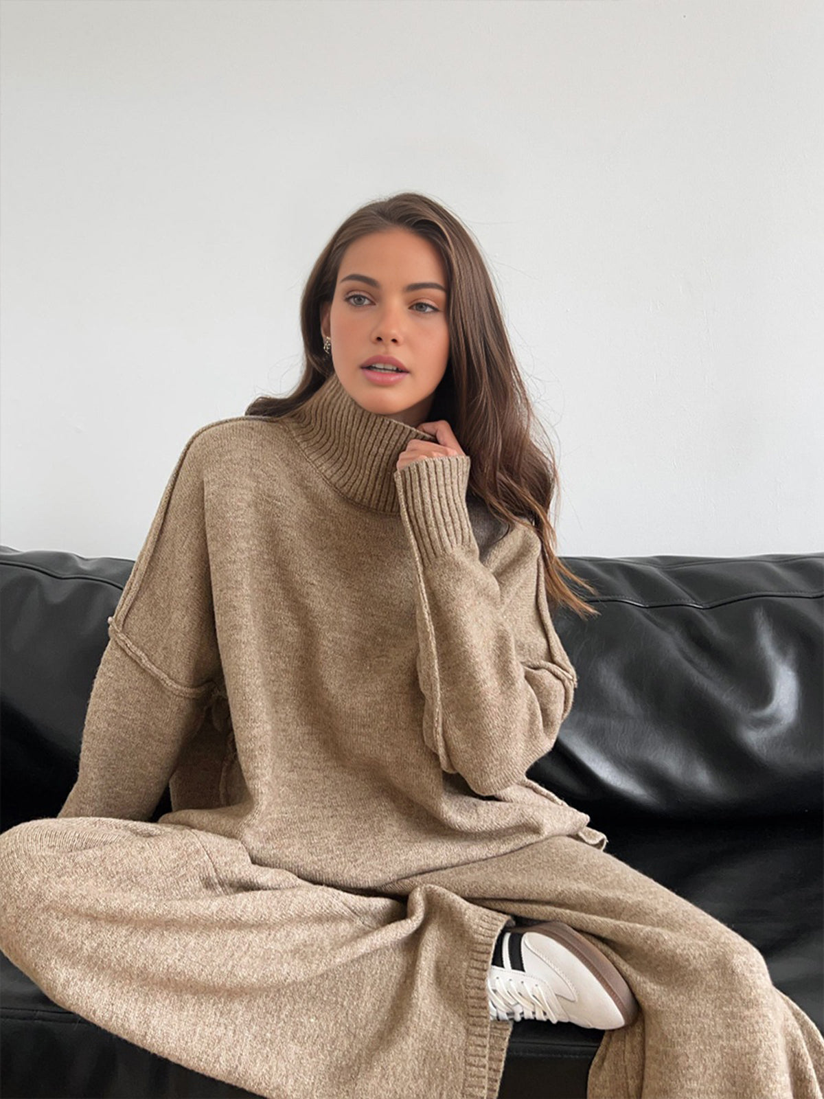 Damen Turtleneck Lounge Set mit Weitbein-Hosen
