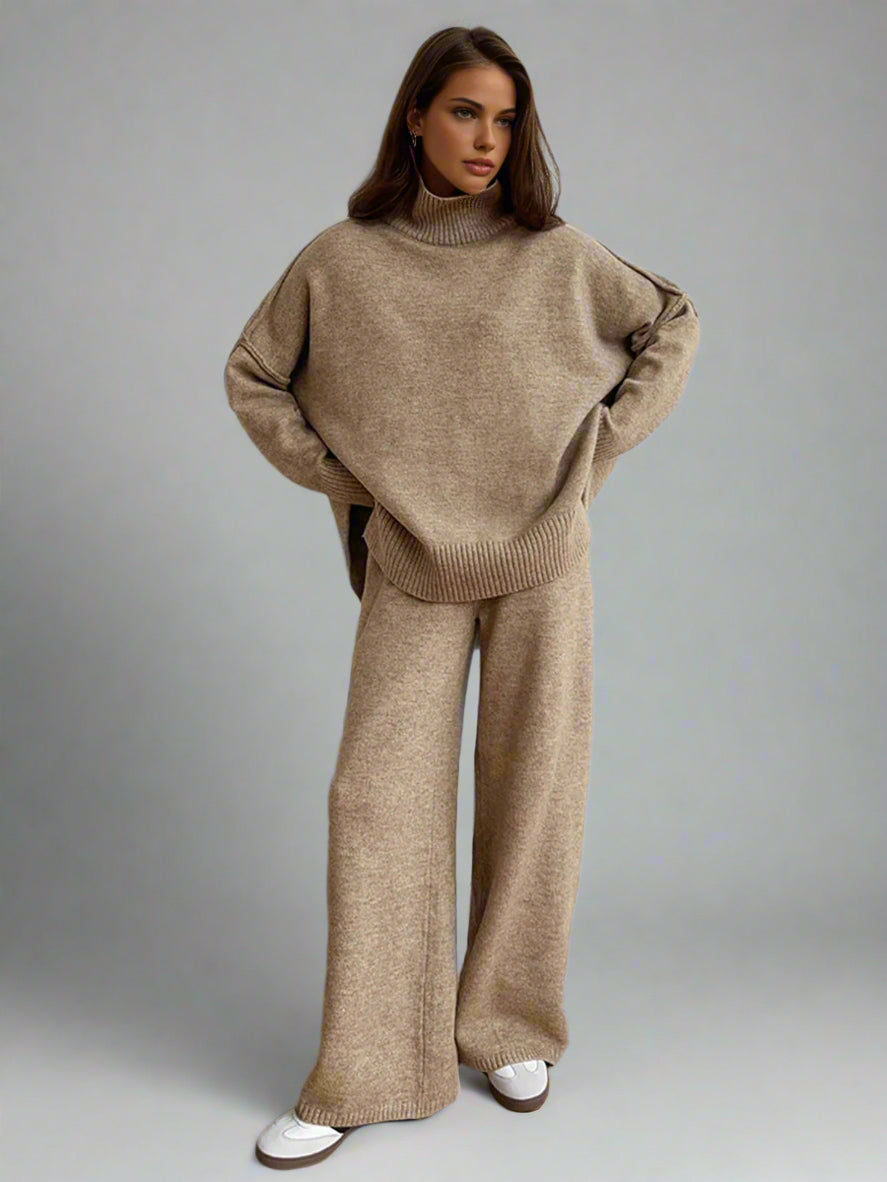 Damen Turtleneck Lounge Set mit Weitbein-Hosen