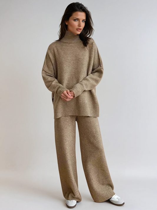 Damen Turtleneck Lounge Set mit Weitbein-Hosen