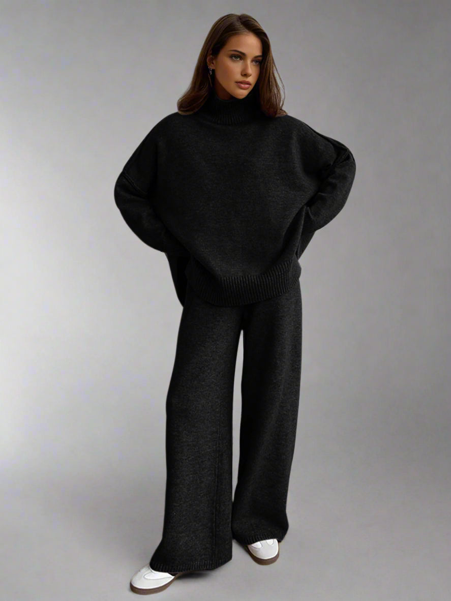 Damen Turtleneck Lounge Set mit Weitbein-Hosen