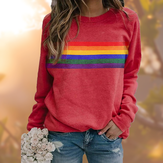Damen Rundhals Gestreifter Langarmpullover