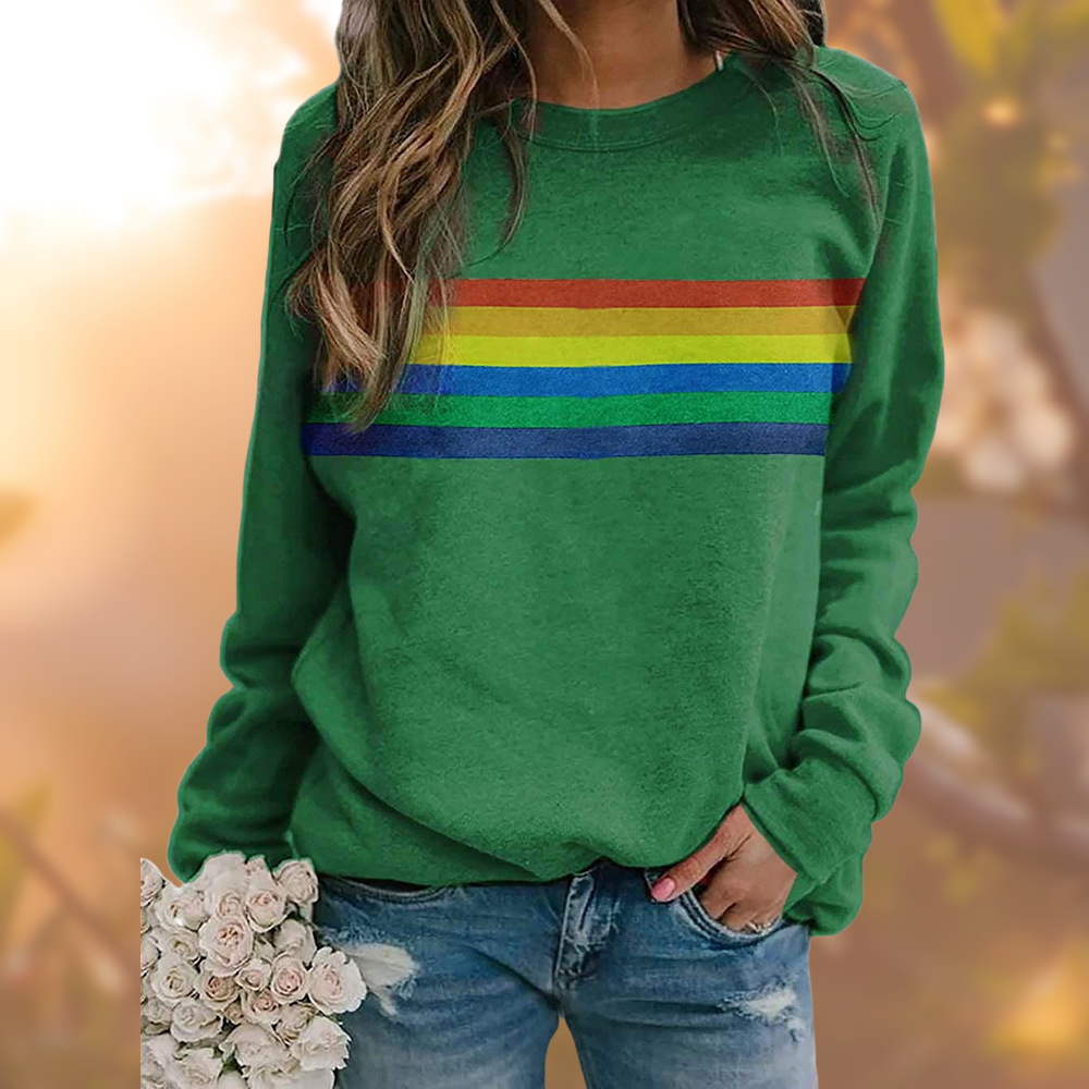 Damen Rundhals Gestreifter Langarmpullover