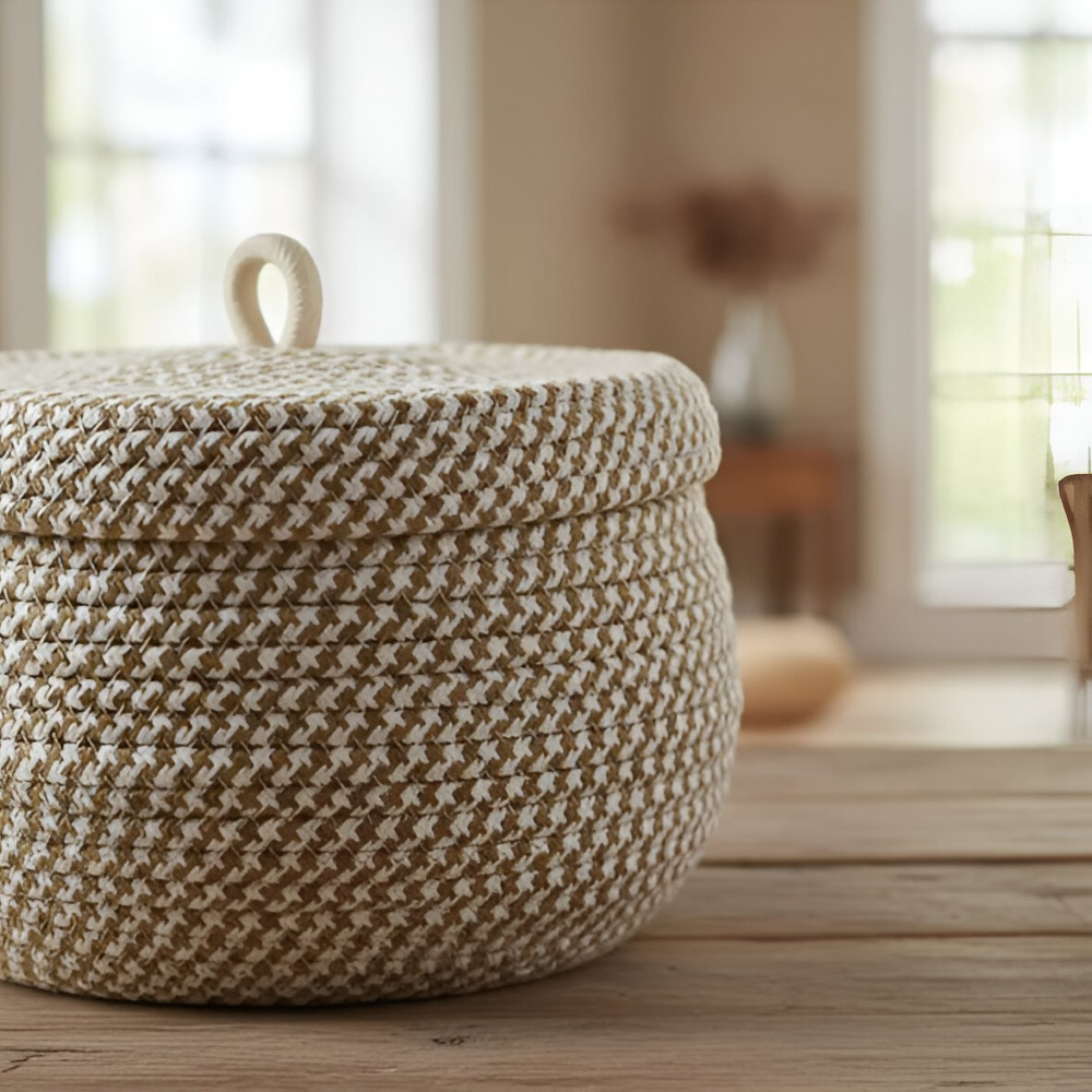 Gewebter Aufbewahrungskorb | Runder Aufbewahrungskorb | Handgewebte Boho | CasaWeave