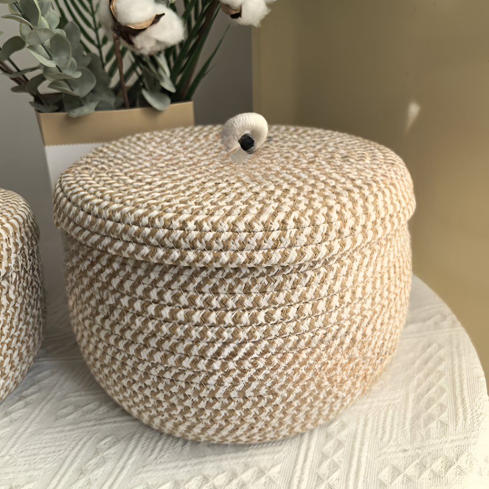 Gewebter Aufbewahrungskorb | Runder Aufbewahrungskorb | Handgewebte Boho | CasaWeave