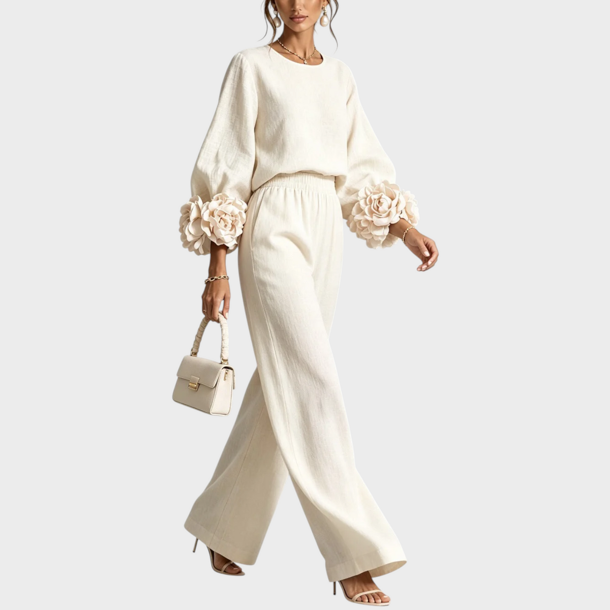 Mersada – Set Aus Langärmeligem Oberteil mit Blumenmuster Und Weit Geschnittener Hose