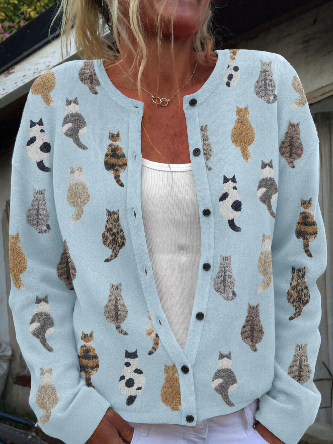 Katy | Damen Strickjacke mit Katzenprint