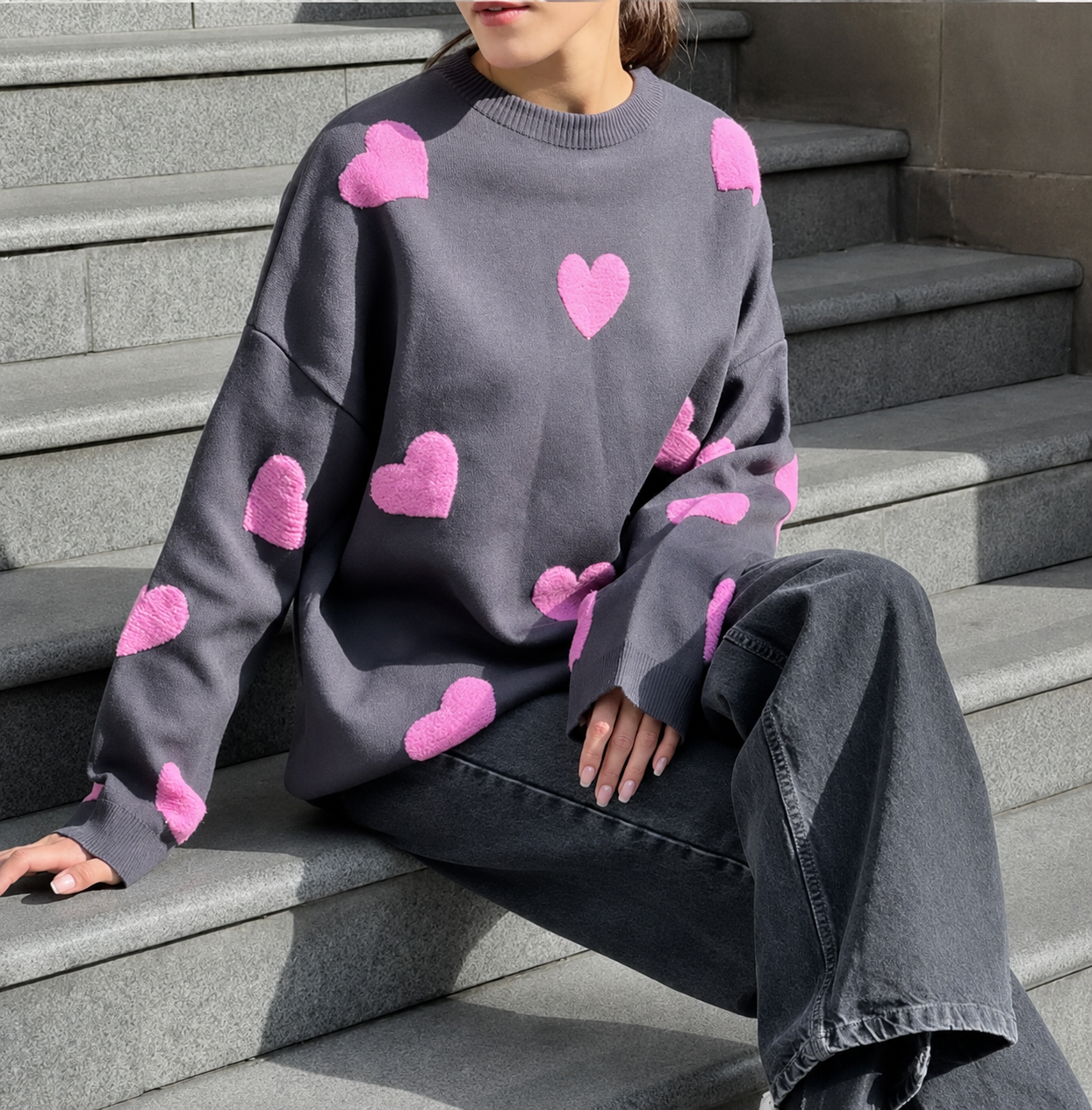 Amélie – Oversized Pullover mit Herz-Design