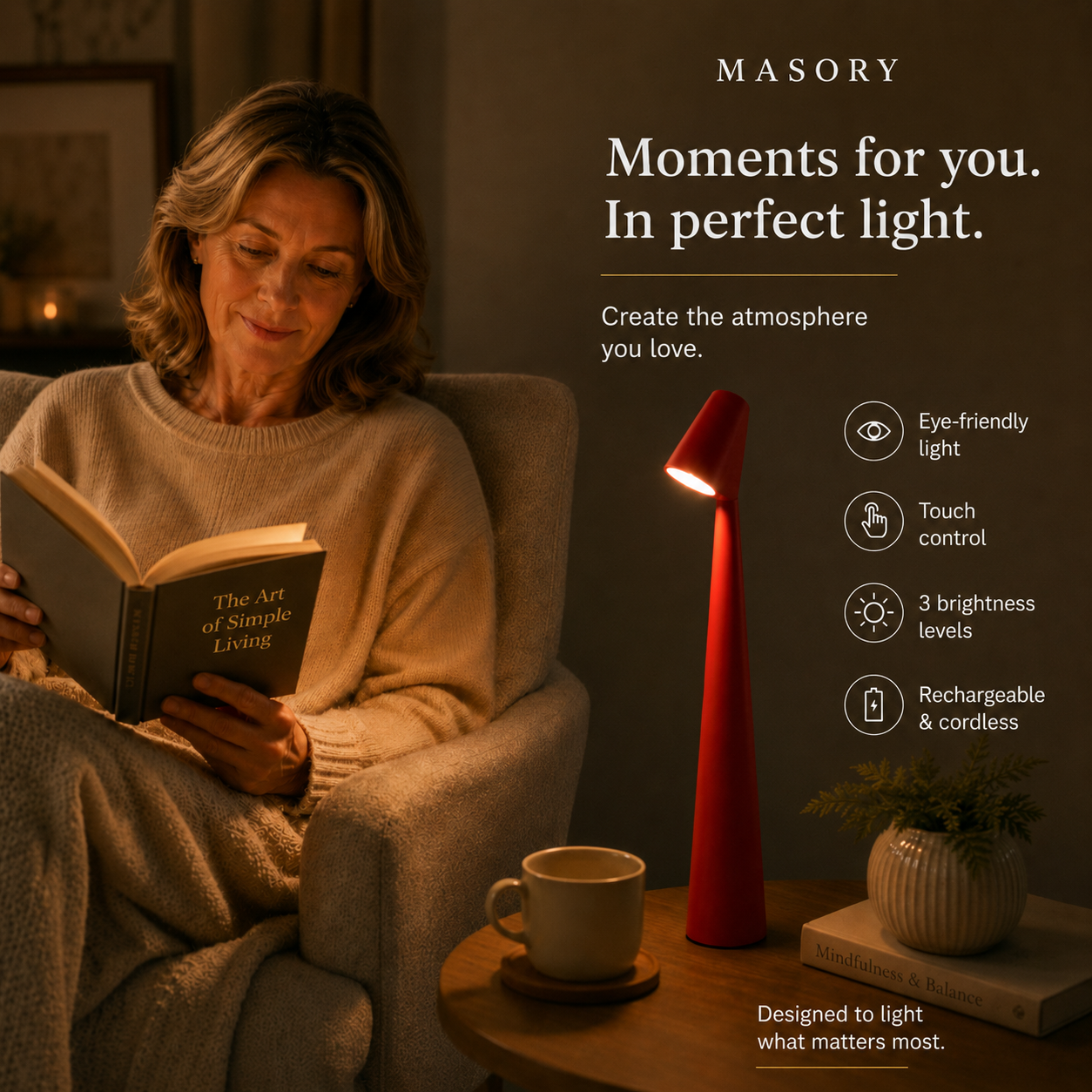 Nachttischlampe | Skandinavischen Design | 3-stufig Dimmbar per Touch | LumaLean