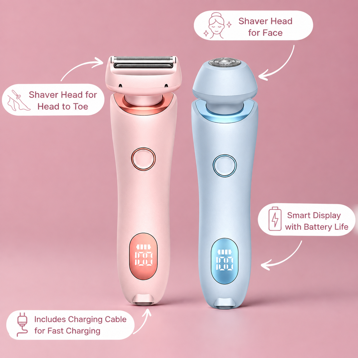 Intimrasierer für Frauen Elektrisch | 3 Wechselaufsätze | für Nass- & Trockenrasur | PureTrim
