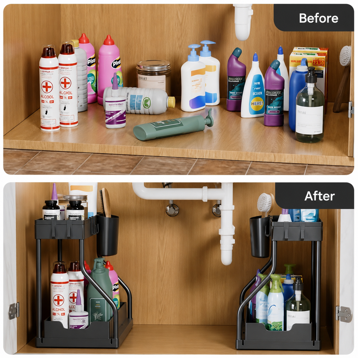 Küche & Spülbecken Organizer | 2-stufig mit Schublade | Ohne Bohren | OrganaShelf