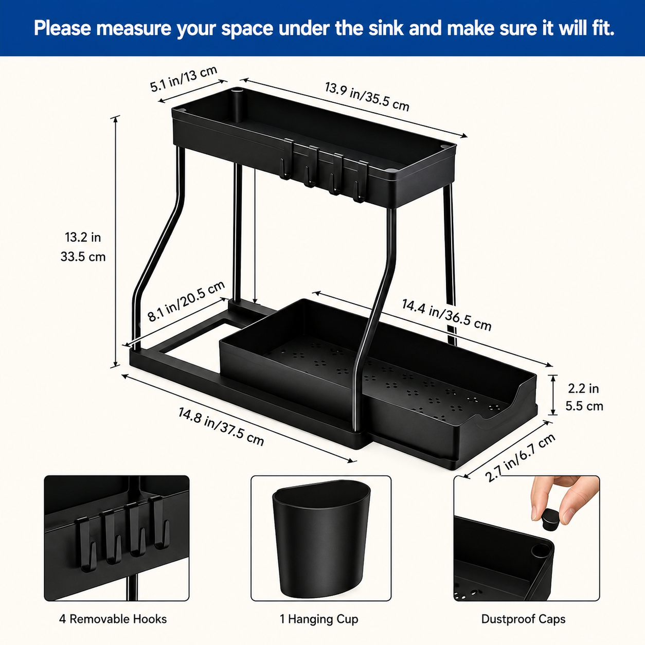 Küche & Spülbecken Organizer | 2-stufig mit Schublade | Ohne Bohren | OrganaShelf