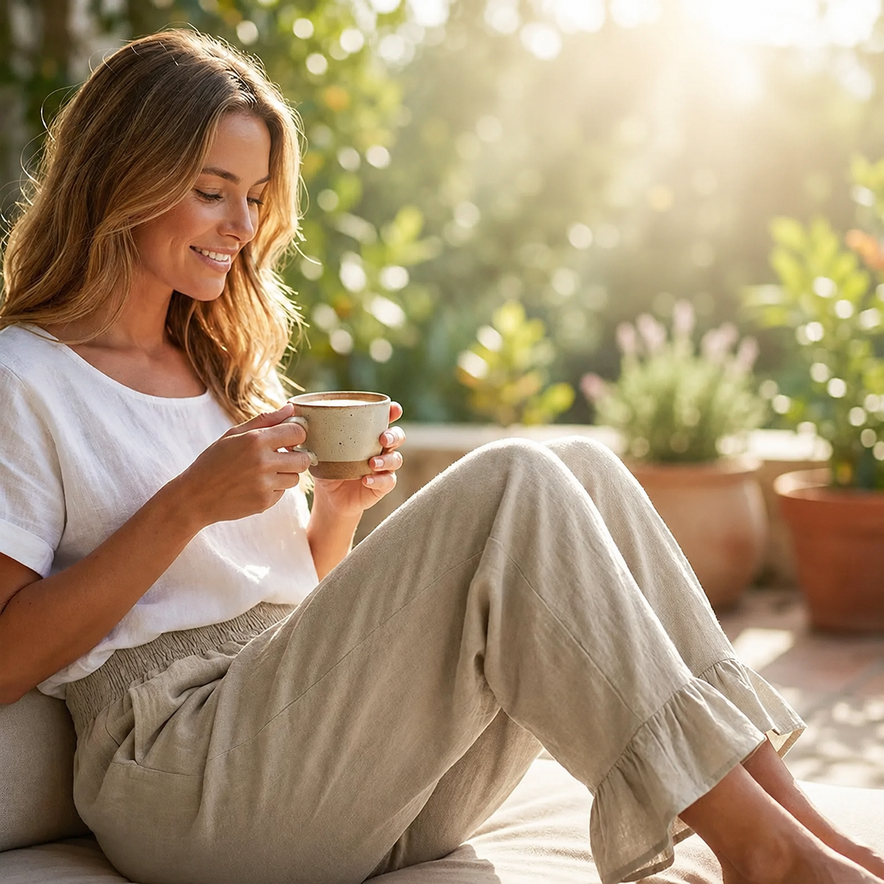 Moriom - Boho Lounge Hose Aus Baumwolle Mit Rüschen