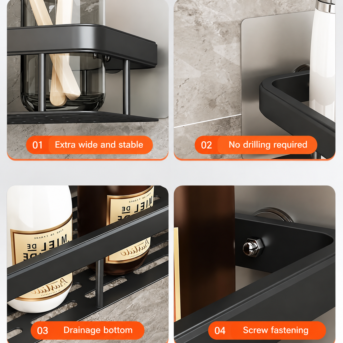 Duschablage ohne Bohren | Selbstklebendes Duschregal | Platzsparend | ShowerFit