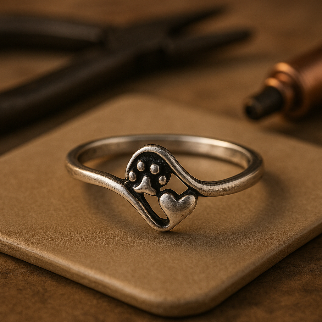 Vintage Sterling-Silber Pfoten und Herz Ring
