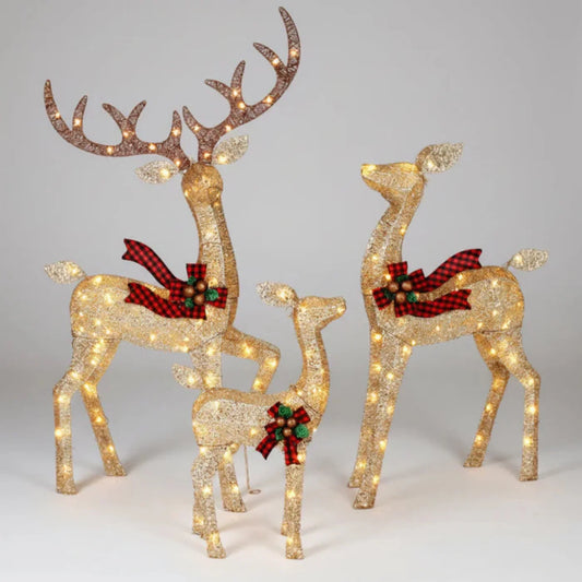 LED Rentierfamilie Weihnachten 3-teilig für außen | Beleuchtete Rentierfiguren mit warmweißen LEDs und Metallrahmen