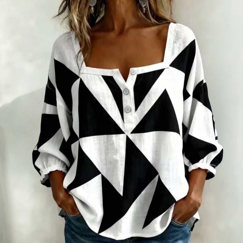 Mayuri – Lässige Bluse mit Geometrischem Muster