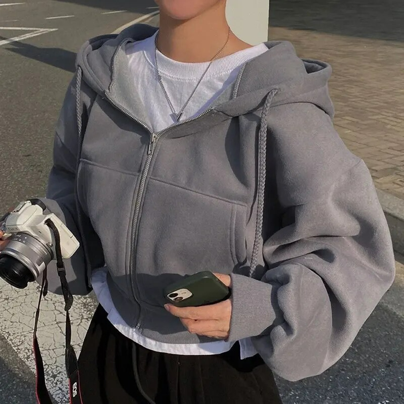 Damen Oversized Kapuzenjacke mit Reißverschluss und Taschen