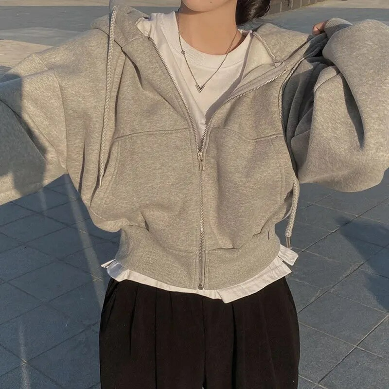 Damen Oversized Kapuzenjacke mit Reißverschluss und Taschen