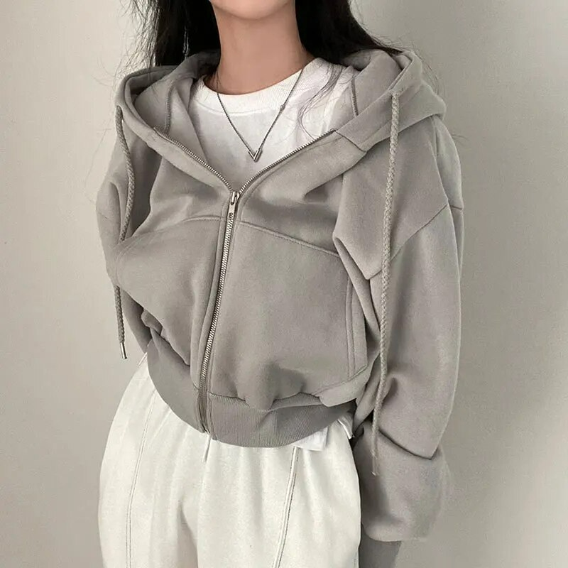 Damen Oversized Kapuzenjacke mit Reißverschluss und Taschen