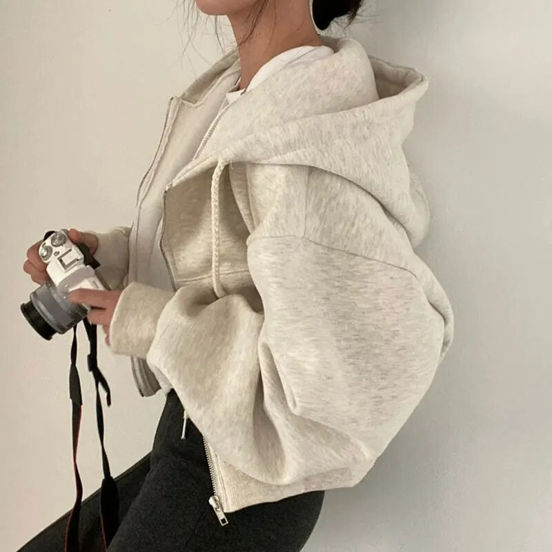 Damen Oversized Kapuzenjacke mit Reißverschluss und Taschen