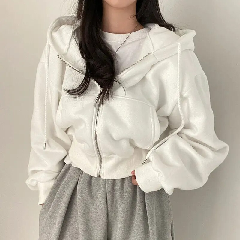 Damen Oversized Kapuzenjacke mit Reißverschluss und Taschen