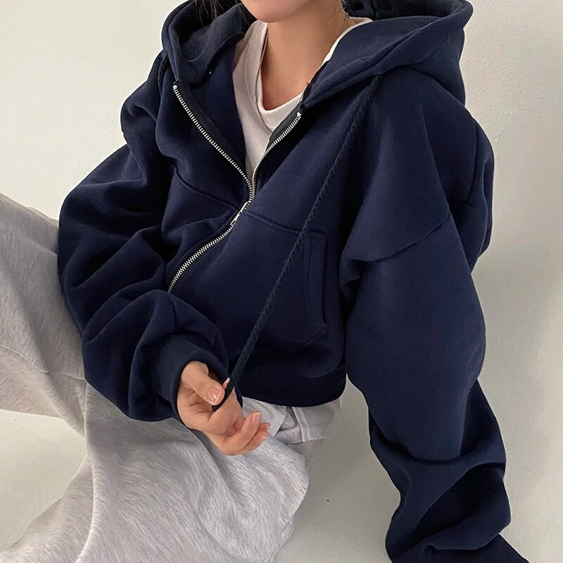 Damen Oversized Kapuzenjacke mit Reißverschluss und Taschen