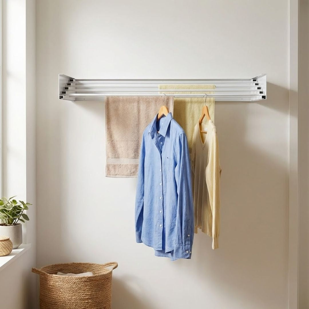 Wandmontierter Trockenständer | Klappbares platzsparendes Design | Rostfreies Metall, 100×40 cm | Montageset inklusive