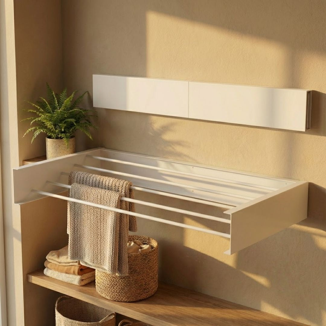 Wandmontierter Trockenständer | Klappbares platzsparendes Design | Rostfreies Metall, 100×40 cm | Montageset inklusive