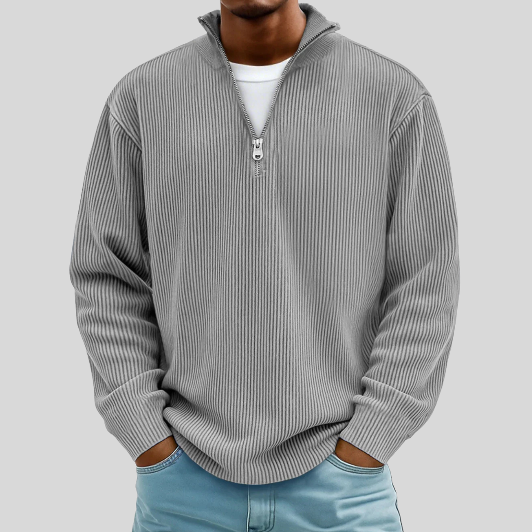 Beryl | Gerippter Pullover mit Viertelreißverschluss