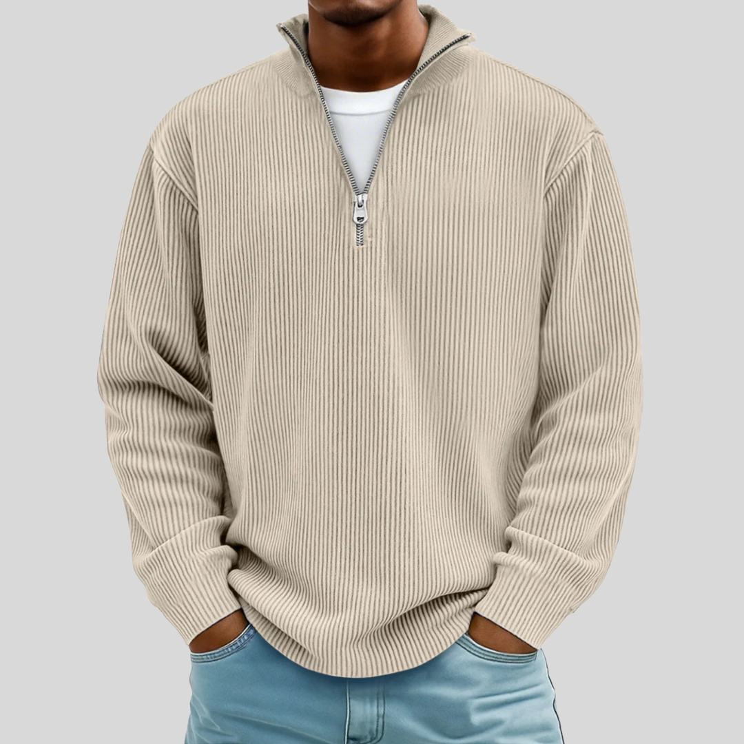 Beryl | Gerippter Pullover mit Viertelreißverschluss