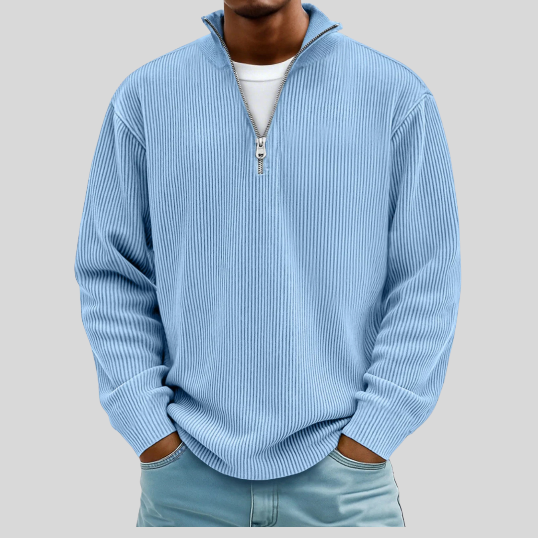 Beryl | Gerippter Pullover mit Viertelreißverschluss