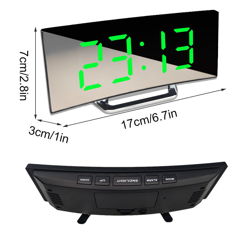 Digitaler Wecker mit gebogenem LED-Spiegeldisplay & Crescendo-Alarm