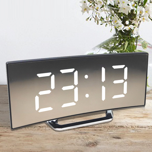 Digitaler Wecker mit gebogenem LED-Spiegeldisplay & Crescendo-Alarm
