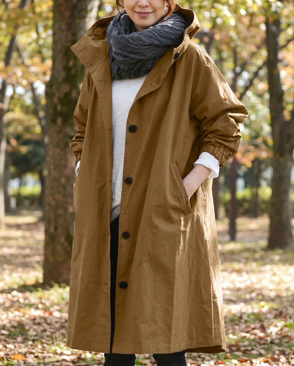 Damen Lange Kapuzen-Trenchcoat