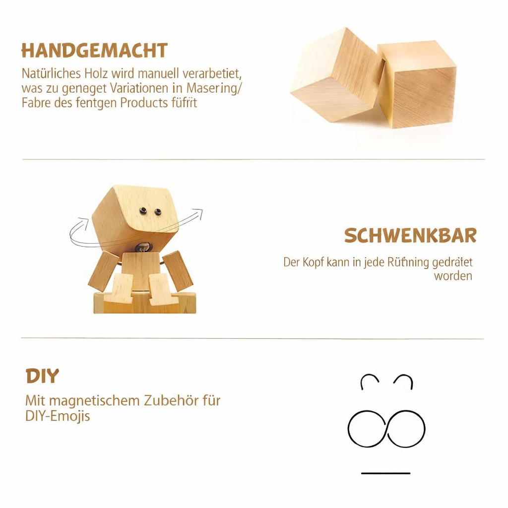1+1 Gratis | Holz Deko Figur | Bewegliche Wippfunktion | Wechselbare Gesichter
