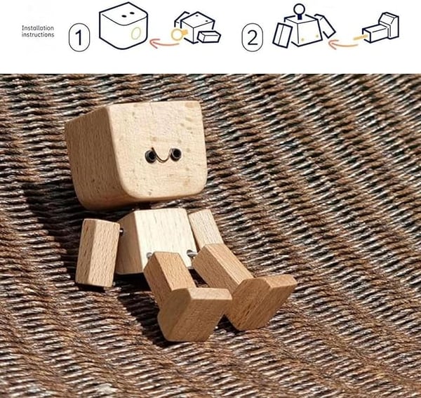 1+1 Gratis | Holz Deko Figur | Bewegliche Wippfunktion | Wechselbare Gesichter