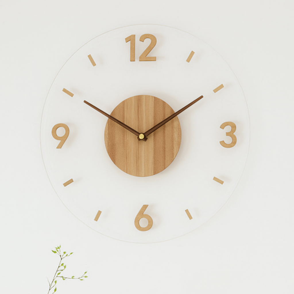 Lautlose Wanduhr aus Holz und Acryl – modernes Design Ø 35 cm