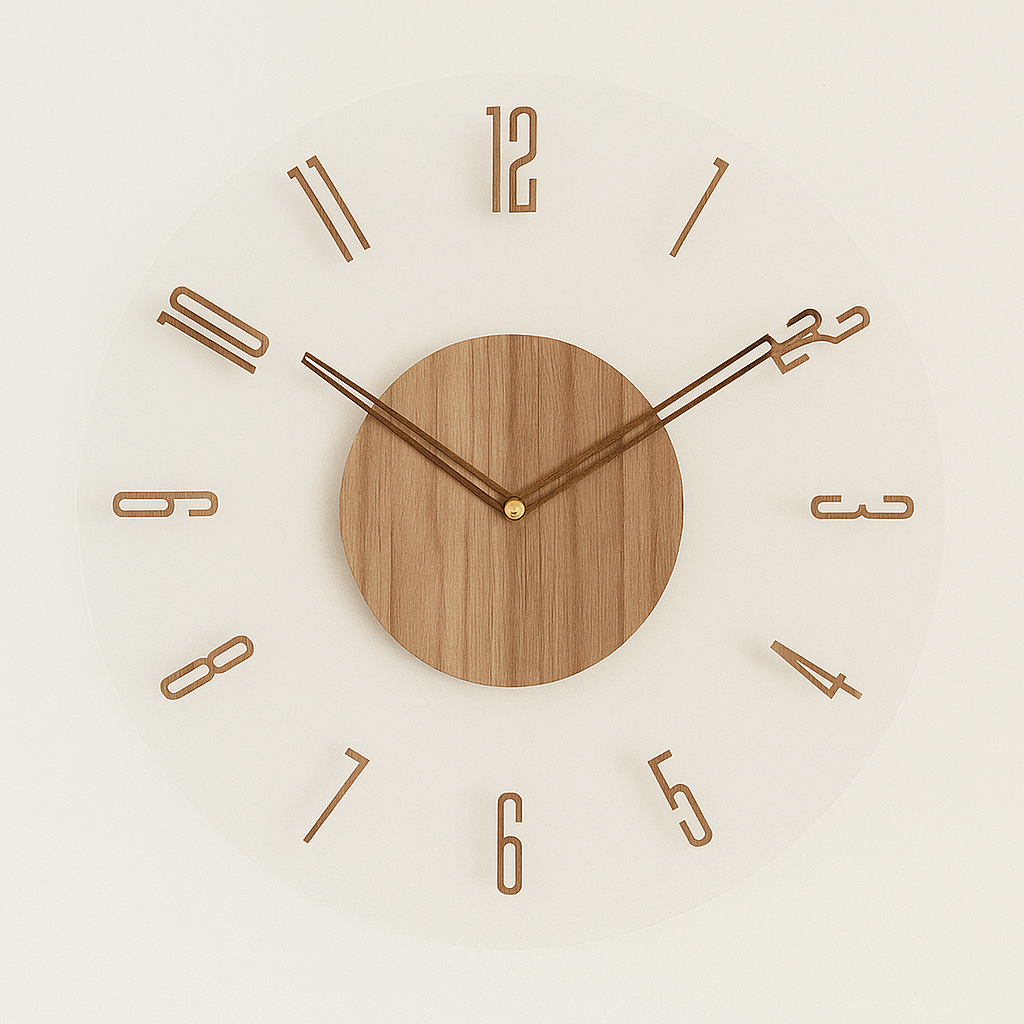 Lautlose Wanduhr aus Holz und Acryl – modernes Design Ø 35 cm