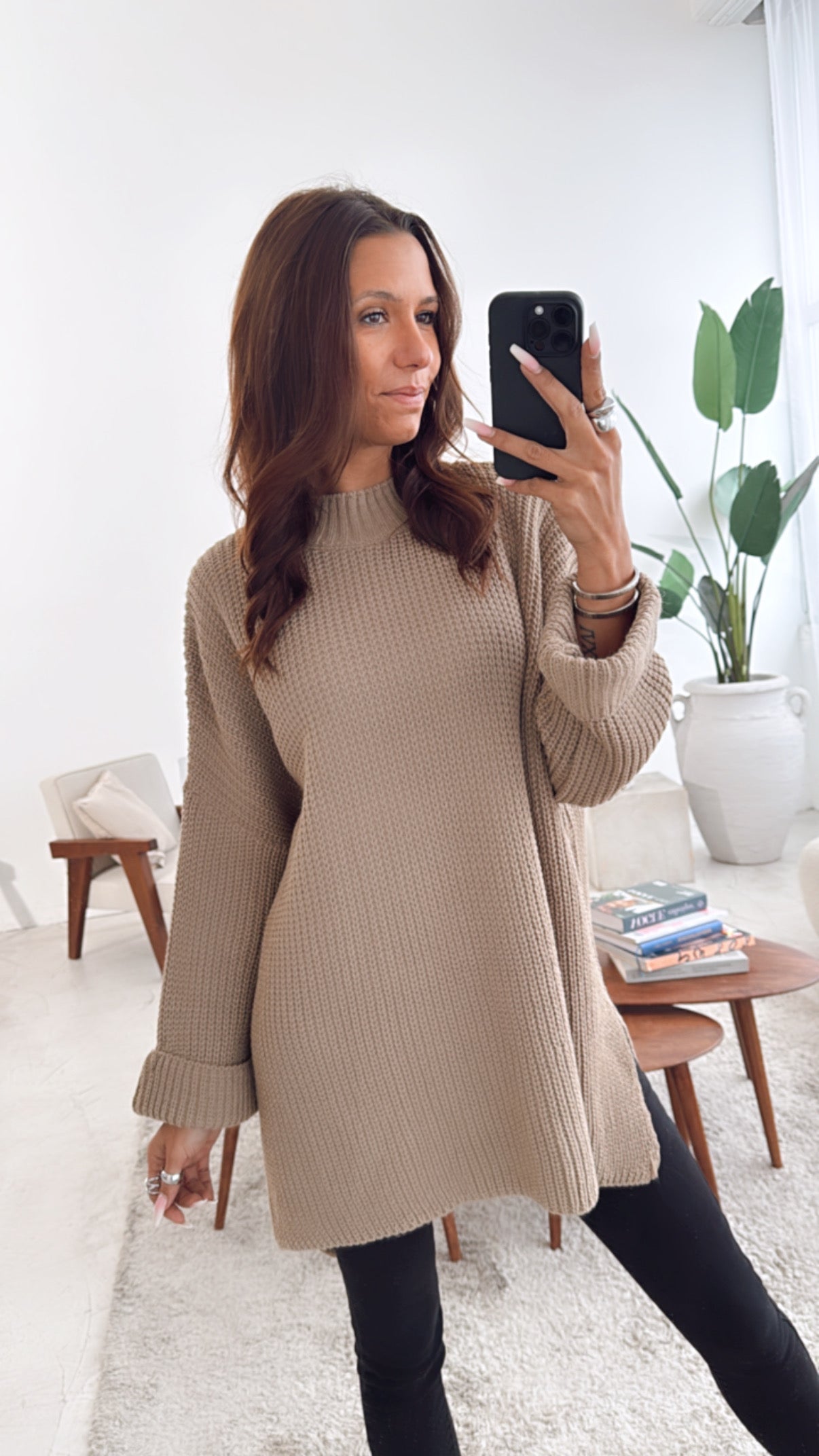 Stehkragen Oversize Pullover mit Schlitz