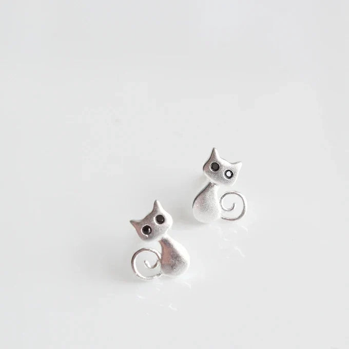 Silber Katzen-Ohrstecker