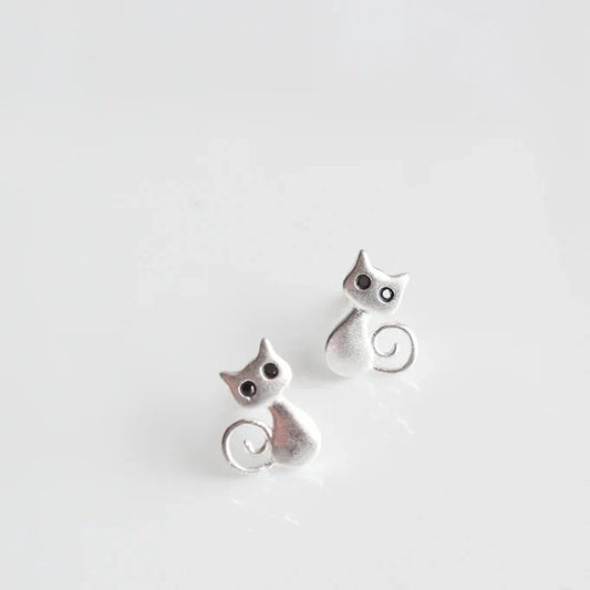 Silber Katzen-Ohrstecker