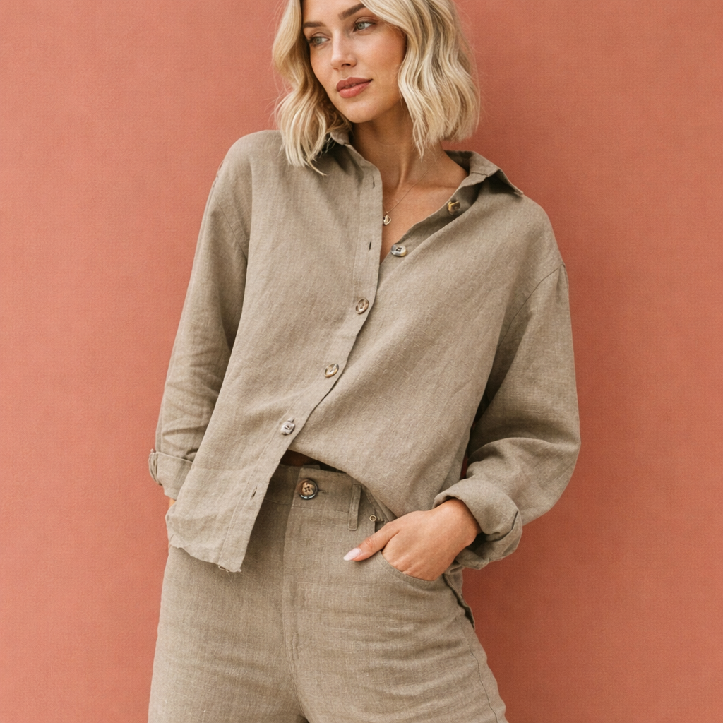 ESMÉE | Leinenlook-Bluse mit Knopfverschluss für Damen
