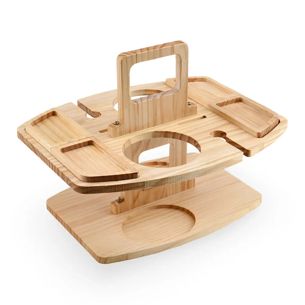 Klappbarer Holz-Picknicktisch | Mit Flaschen und Glashalter | Snackfach | PicknickWerk