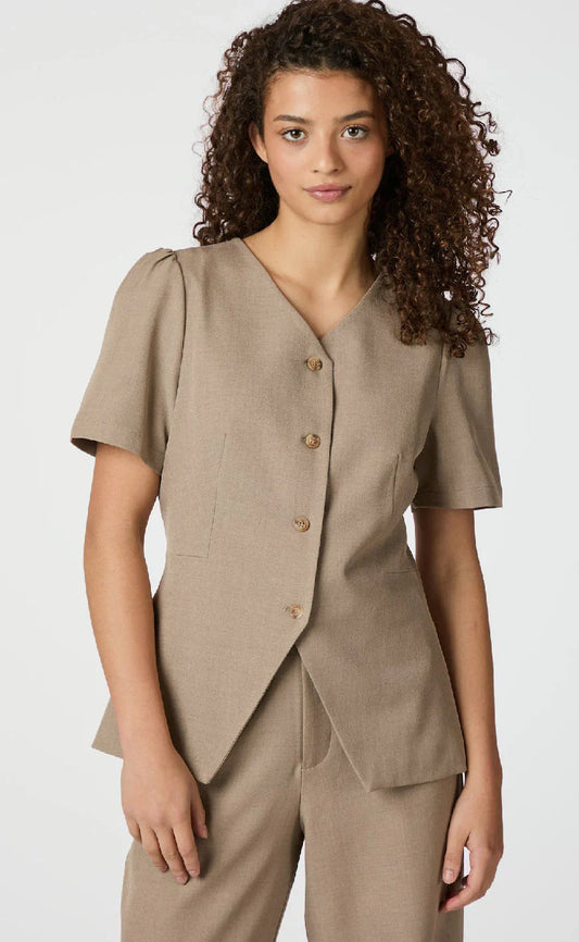 Kurzarmbluse Damen Strukturierte Oberfläche mit Knopfleiste