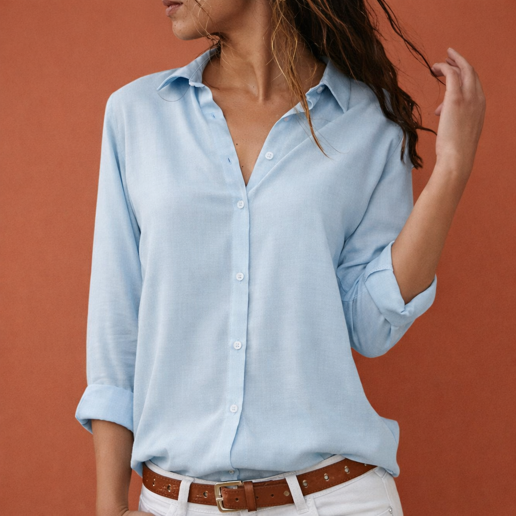 DANIRA | Satin Damenbluse mit Kragen und Knopfleiste