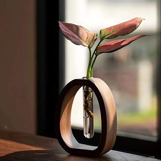 Vase aus Holzrahmen | mit Glas-Reagenzglas | Minimalistische Tischdeko | PureStem