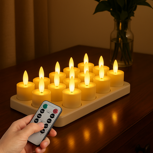 Wiederaufladbare flammenlose Kerzen | Mit Fernbedienung & Timer | USB-Aufladbar | FlameFree